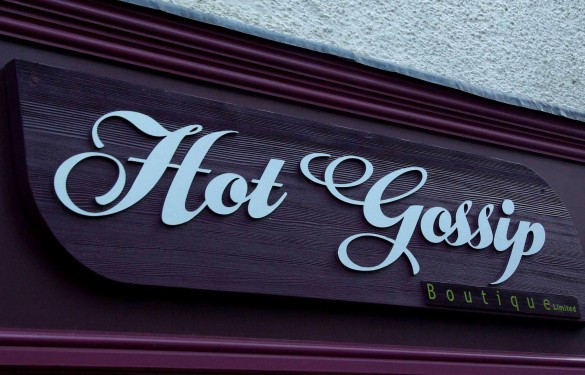 hot gossip looe - retail fashion sign - the grain - wooden sign